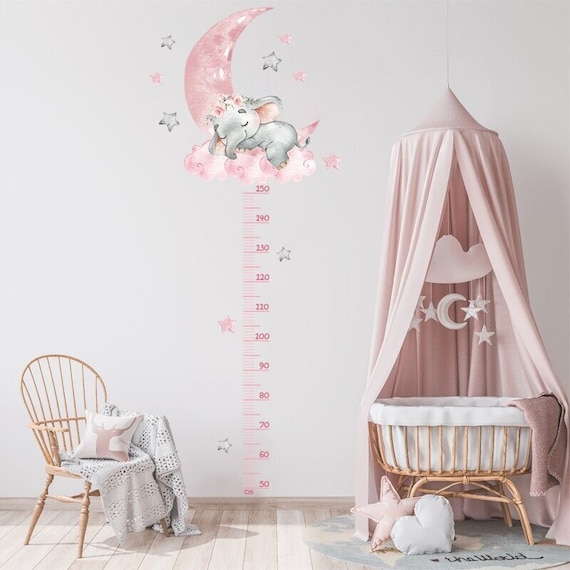 Stickers Toise Bébé, Wall Toise Bebe, Toise Child, Height Animals, Measure  Savannah, Sticker Room Girl, Sticker Elephant Pink 