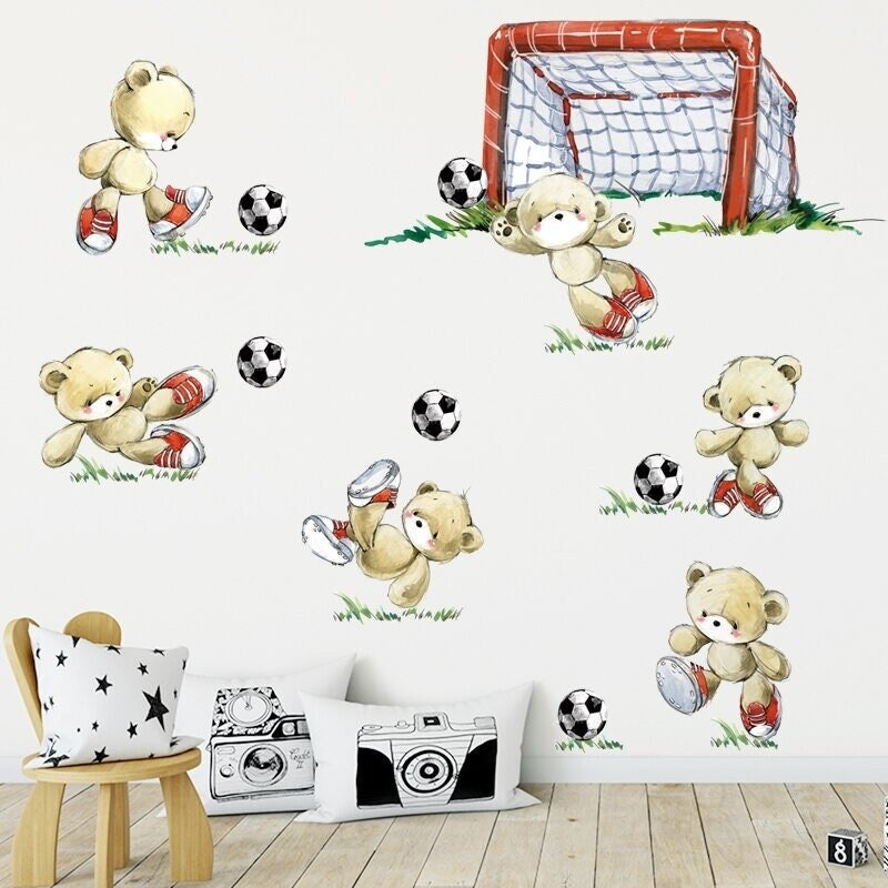Stickers Chambre Bébé, Stickers Muraux Garçon, Autocollant Animaux, Football, Ours