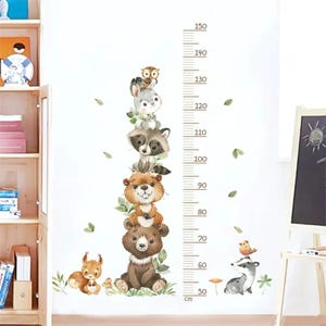 Babygroeimeterstickers, babymuurgroeimeter, kindergroeimeter, dierengroeimeter, bosmeting, meisjeskamersticker, jongenskamersticker