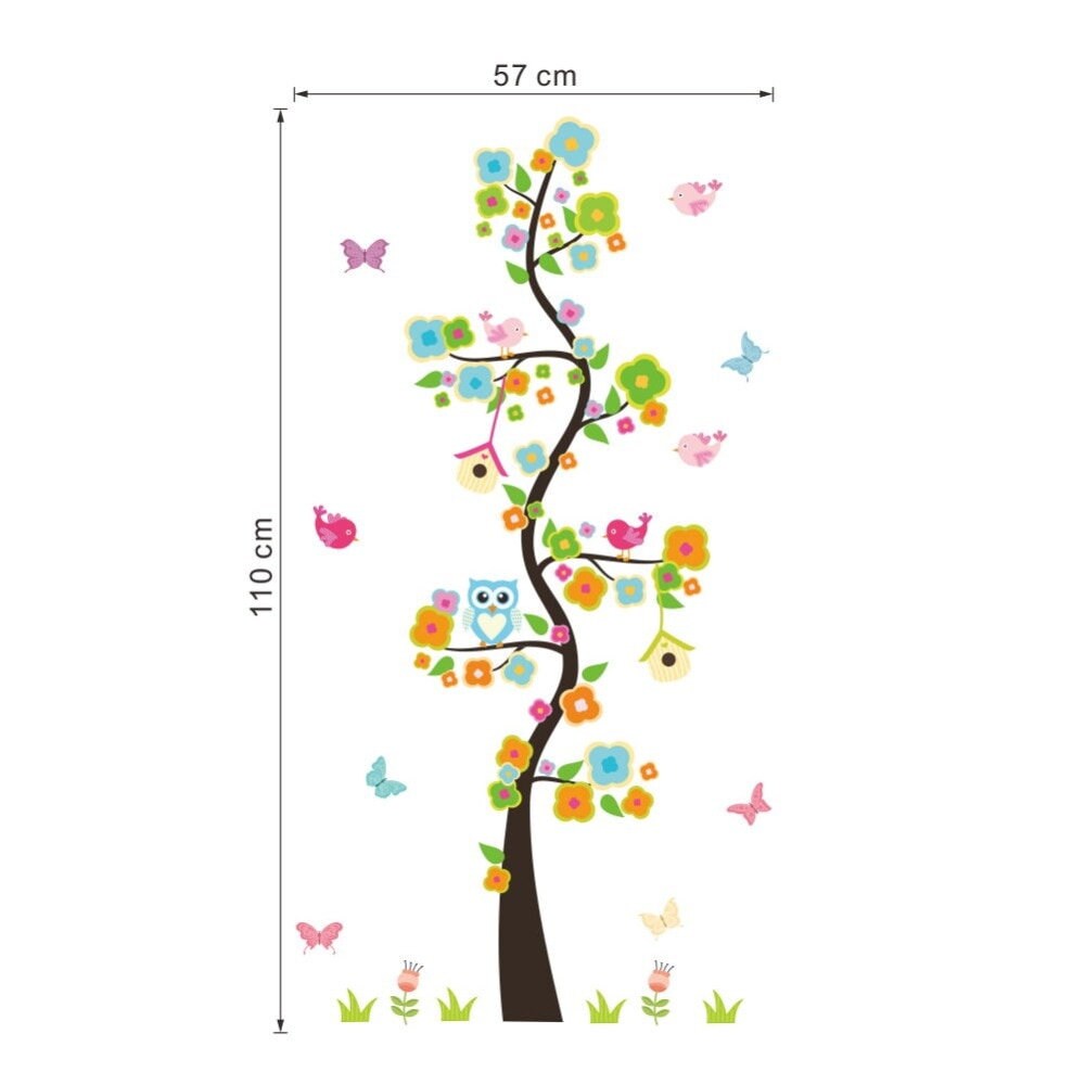 ② Sticker mural enfant hibou arbre bébé 1,85m droite — Chambre d'enfant