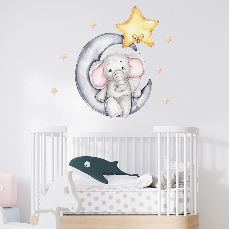 Stickers Chambre Bébé, Stickers Muraux Enfants, Autocollant Animaux, Éléphants sur La Lune
