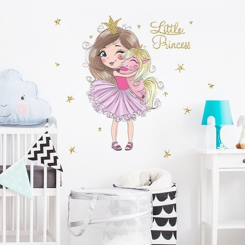 Stickers Chambre Bébé, Stickers Muraux Enfants, Autocollant Princesse, Sticker Fille, Licorne