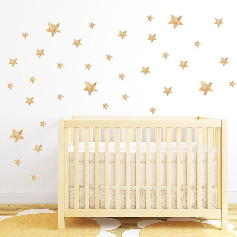 Stickers Chambre Fille, Stickers Muraux Bébé, Autocollant Étoiles, Formes, Gold, Doré