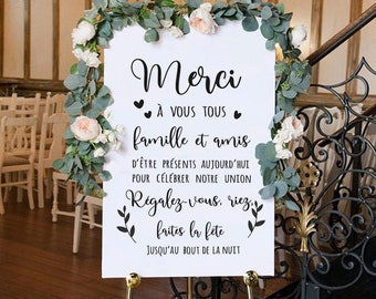 Sticker Bienvenue pour Mariage Sticker Merci Famille Amis Panneau personnalisé Mariage