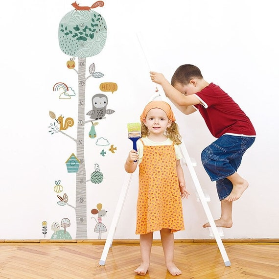 Toise Murale Enfant Bois - Autocollant Décoration Chambre - Mesure Croissance Mignon - 2x21cm