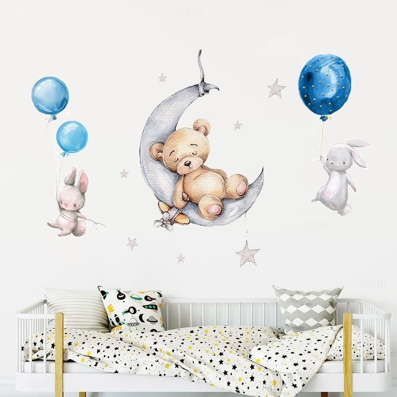 Stickers Chambre Garçon ou Fille, Ensemble de 3 Stickers, Stickers Muraux Enfants, Autocollant Lapin