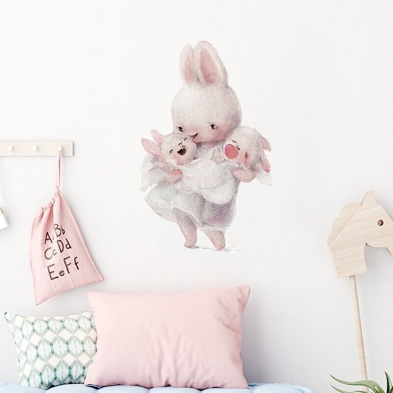 Stickers Chambre Bébé, Stickers Muraux Enfants, Autocollant Lapin, Animaux, Lapin Mignon Famille