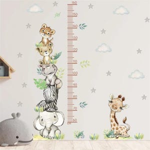 Babygroeimeterstickers, babymuurgroeimeter, kindergroeimeter, dierengroeimeter, savannemeting, meisjeskamersticker, jongenskamersticker