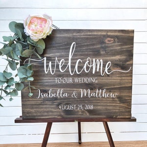 Welcome Wedding Sticker Personalized wedding first name sticker wedding sticker Wooden wedding welcome sign
