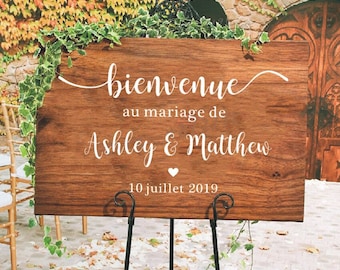 Sticker Bienvenue Mariage Sticker personnalisé prénoms mariage autocollant mariage Panneau accueil mariage bois