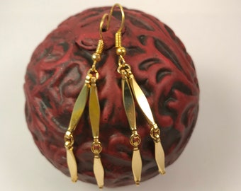 Repurposed Vintage Gold Earrings, Long Dangle Earring, Gift for Her, American Made in USA