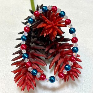 Patriotic Aesthetic Red White Blue Clear Glass Bracelet, Beaded Stacking Stretch Bracelets, Gift for Her, Made in USA, Stack Stacked Jewelry image 2