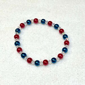 Patriotic Aesthetic Red White Blue Clear Glass Bracelet, Beaded Stacking Stretch Bracelets, Gift for Her, Made in USA, Stack Stacked Jewelry image 8