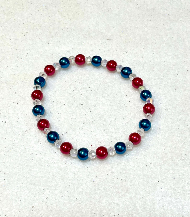 Patriotic Aesthetic Red White Blue Clear Glass Bracelet, Beaded Stacking Stretch Bracelets, Gift for Her, Made in USA, Stack Stacked Jewelry image 8
