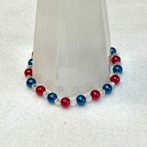 Patriotic Aesthetic Red White Blue Clear Glass Bracelet, Beaded Stacking Stretch Bracelets, Gift for Her, Made in USA, Stack Stacked Jewelry image 6
