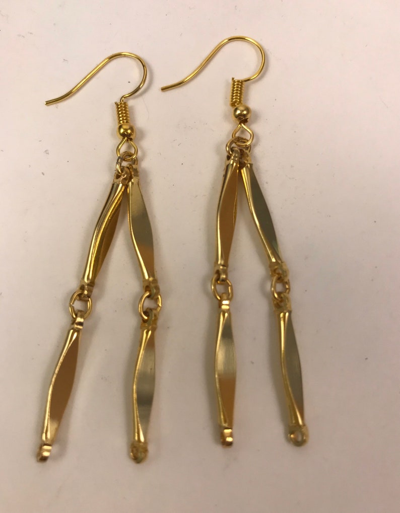 Long Dangle Earring American Made in USA Repurposed Vintage Gold Earrings Gift for Her