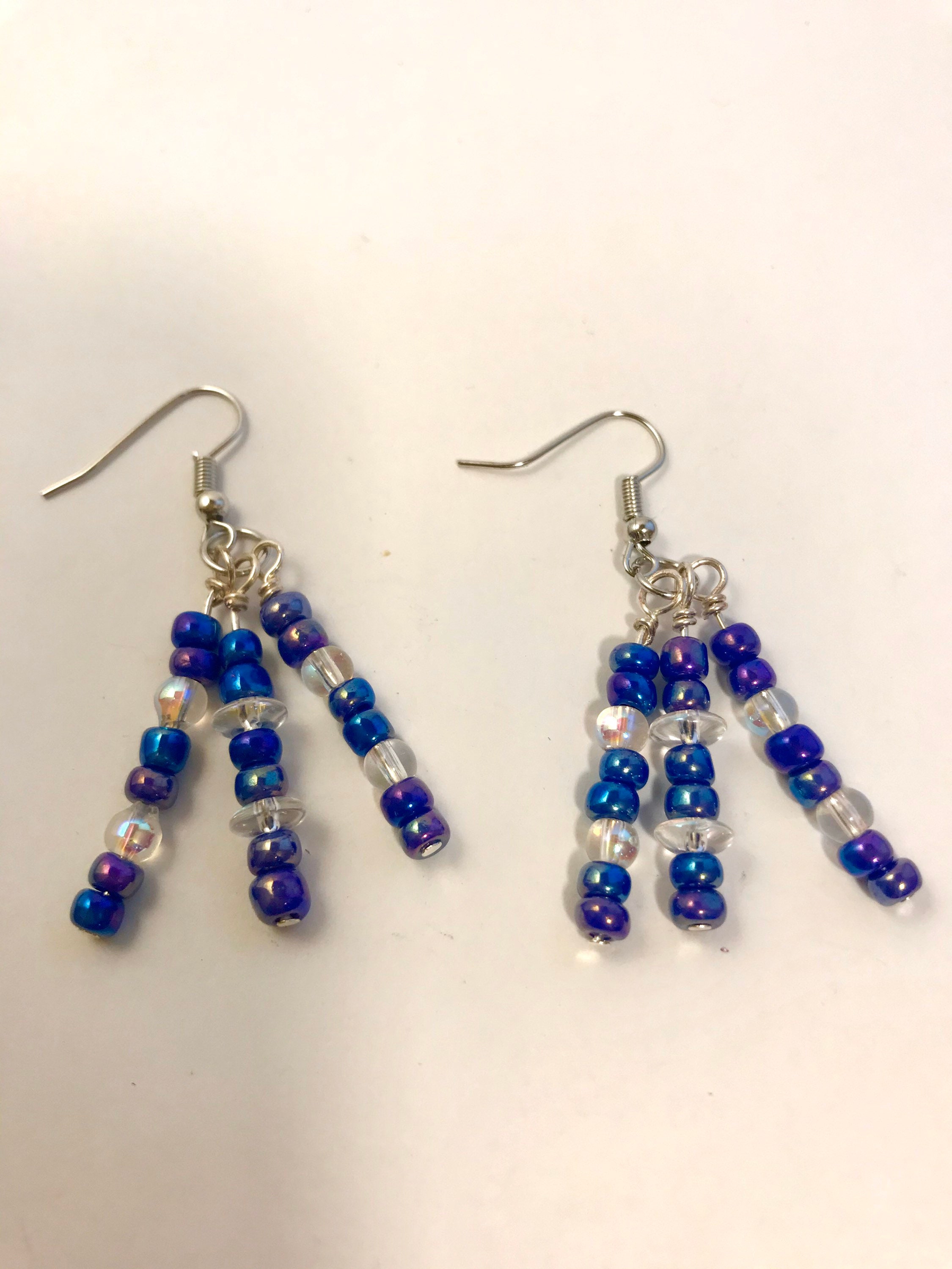 Iridescent Blue Clear Dangle Earrings. American made in the USA - Etsy.de