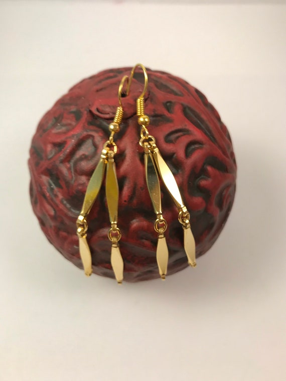 Repurposed Vintage Gold Earrings, Long Dangle Earring, Gift for Her, American Made in USA