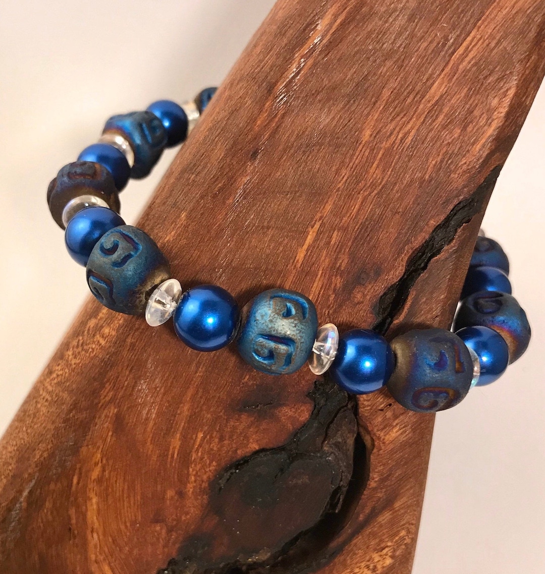 Rune Ceramic Beaded, Purple Blue Pearl Glass Bead Stretch Aesthetic ...