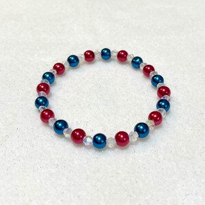 Patriotic Aesthetic Red White Blue Clear Glass Bracelet, Beaded Stacking Stretch Bracelets, Gift for Her, Made in USA, Stack Stacked Jewelry image 4