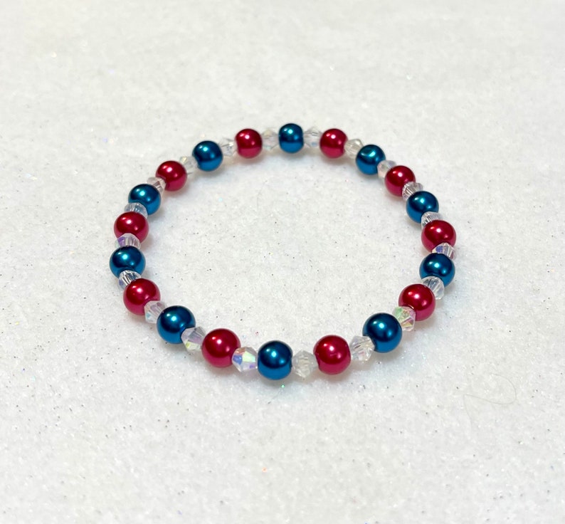 Patriotic Aesthetic Red White Blue Clear Glass Bracelet, Beaded Stacking Stretch Bracelets, Gift for Her, Made in USA, Stack Stacked Jewelry image 4