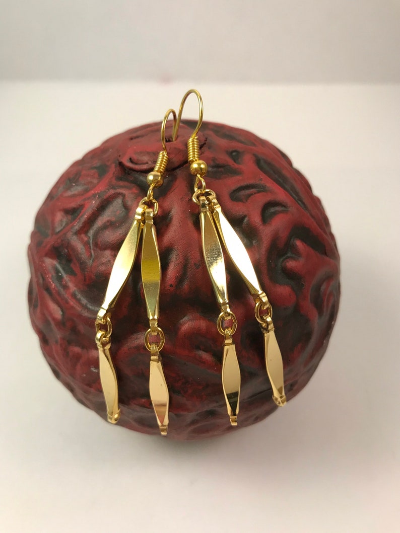 Long Dangle Earring American Made in USA Repurposed Vintage Gold Earrings Gift for Her