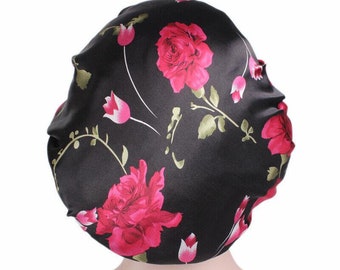 Floral Satin Silk Hair Bonnet Hat Head Wrap Cover Elastic With Band Sleeping Cap