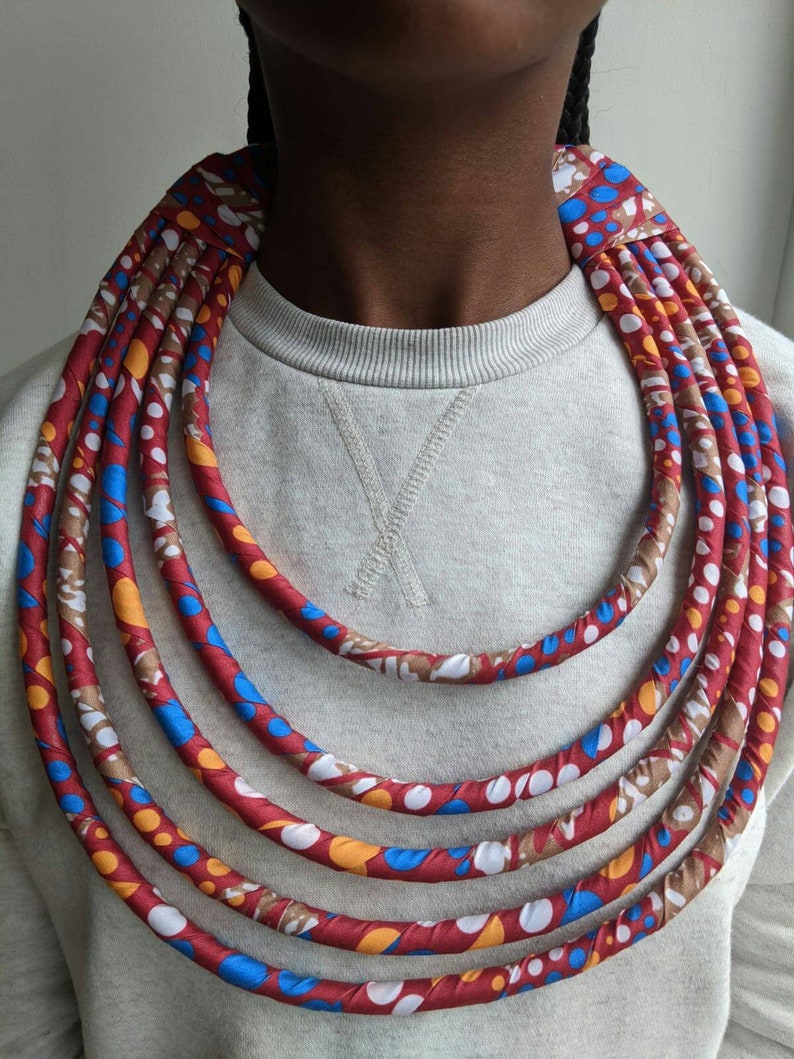 African Rope Fabric Necklaces Wooden beaded necklace Etsy
