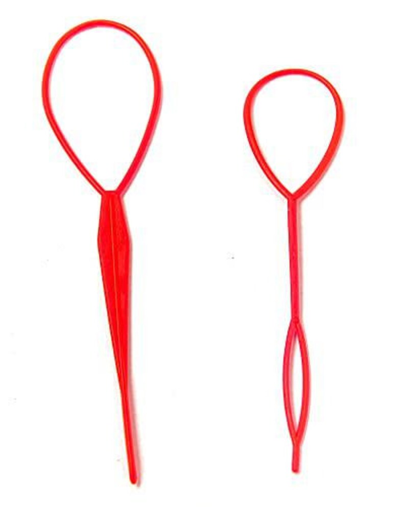 2 Topsy Tail Hair, Braid Ponytail Maker Hair, Styling Tools, Ponytail Creator Plastic Loop, Hair Accessories Red