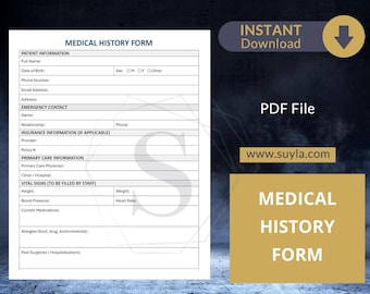 Formulario de historial médico / Formulario de admisión de pacientes de 2 páginas / Plantilla imprimible de historial médico / Hoja de registro de clínica y bienestar