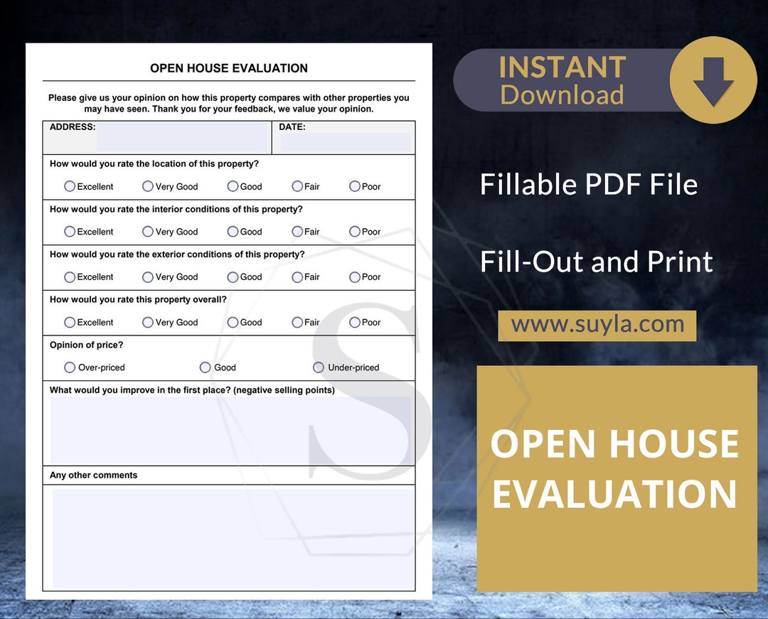 OPEN HOUSE Evaluation Form Real Estate Realtor Form Fully Fillable PDF