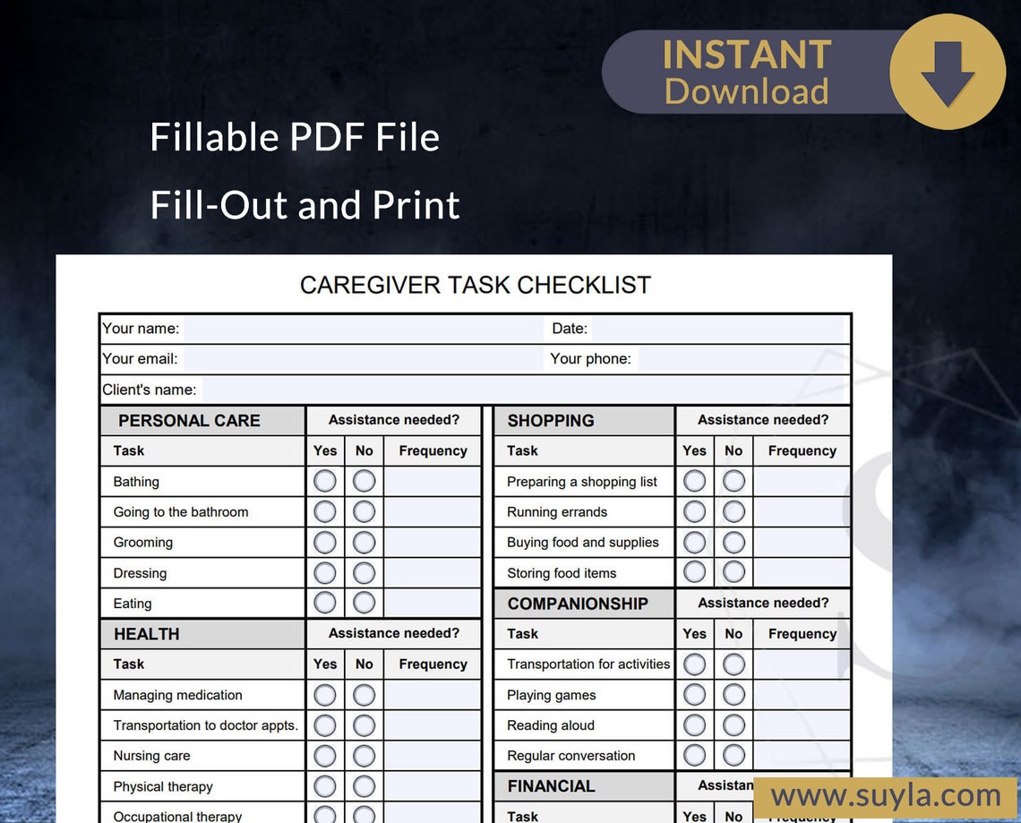 Caregiver Task Checklist Fillable PDF Form Letter Size Etsy Caregiver task checklist fillable pdf form letter size etsy