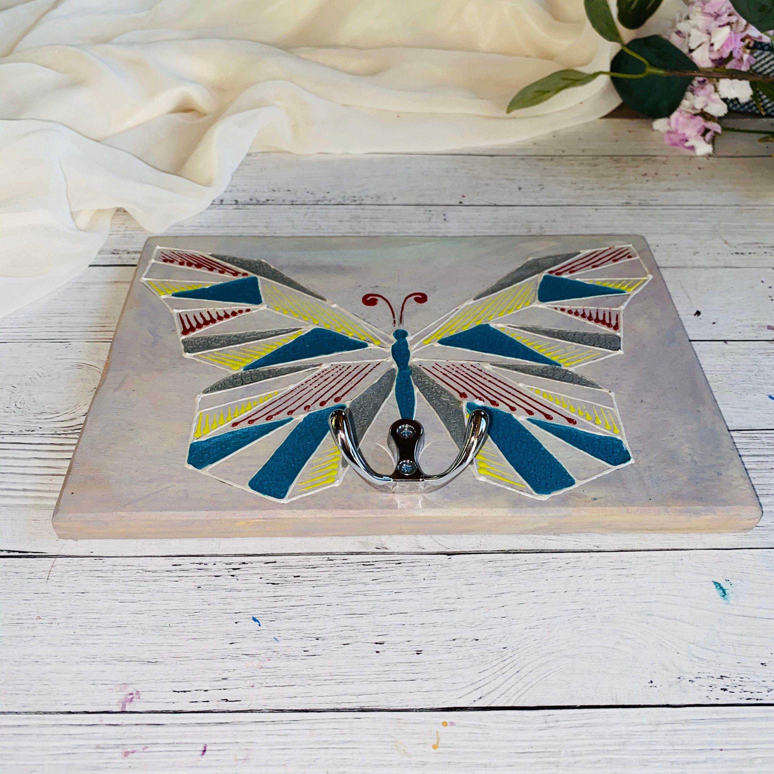 Butterfly Art Wood Key Holder Home Decor Butterfly Custom Key Etsy