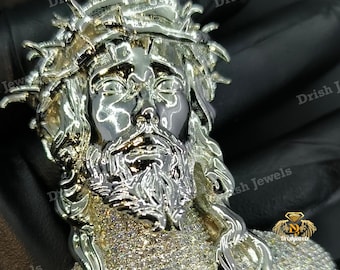 Moissanite Jesus Pendant, 14k Gold Over Sterling Silver, Iced Diamond Style
