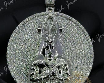 Men's Solid 925 Silver Egyptian Ankh Cross Anubis God Of Death Pharaoh, Round VVS1 Moissanite Test Passer,  Trending, Gifted