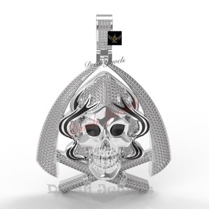 Round Cut Moissanite Skull Head Shape Pendant Solid 925 Sterling Silver, Halloween Special Men&#39;s Charm Jewelry , Fast Shipping in 1 Day