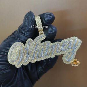 Custom Name &quot;Whitney&quot; Pendant Iced Diamonds, CZ/VVS1 Moissanite Test Passer, 2 Inches (12mm Bail), Custom Any Letter/Name/Number, Gifted
