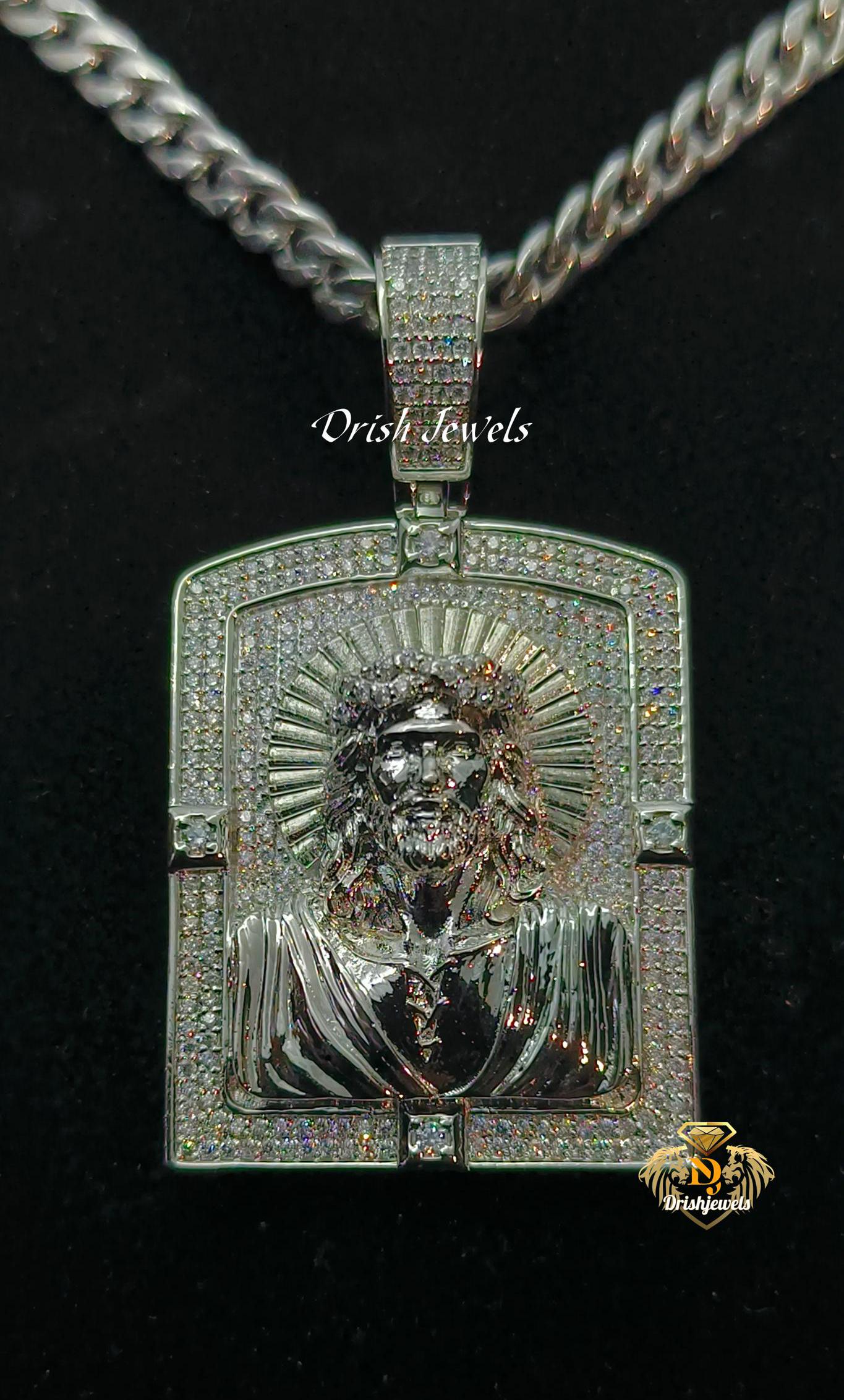 Frame Style Solid 925 Sterling Silver VVS1 Moissanite Test Passer Jesus Christ Face Piece Men's Charm Religious Pendant, Gifted, Men Women