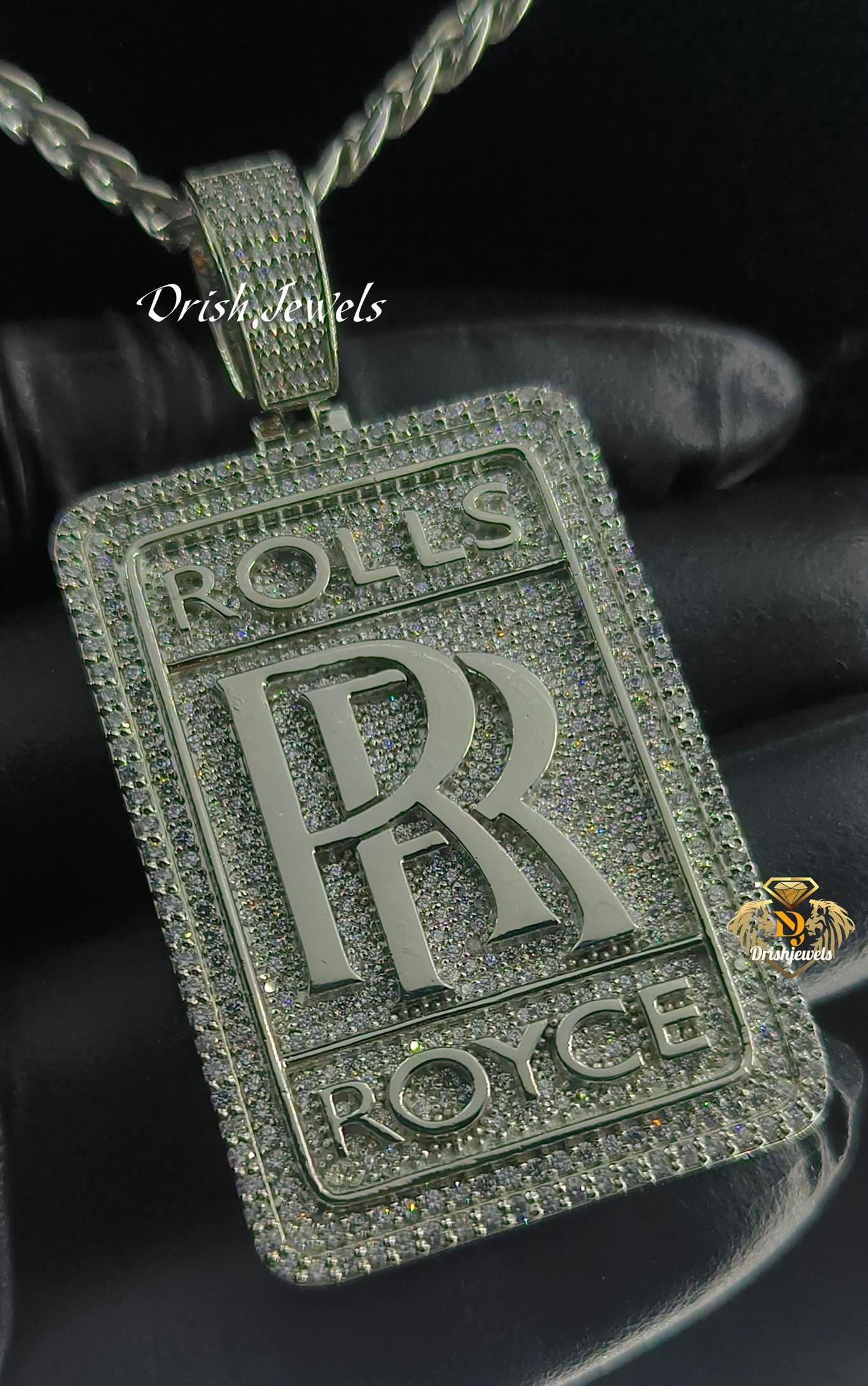 Genuine Sterling Silver VVS1 Moissanite Test Passer Luxury Car &quot;RR&quot; Custom Pendent Charm, Trending Charm for Gift, Men Women, Car Lover