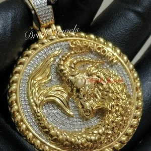 1.00 Cwt. Real Moissanite 14K Gold Over Charm Pendant Zodiac Birth Sign Capricorn Goat Astrology Horoscope, Fast Shipping in 1 Day