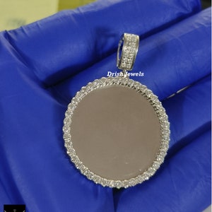 Customize Natural Moissanite Photo Pendant For Men & Women/ Memory Frame Pendant/ 925 Silver 14K White Gold Plated Pendant/ Iced Diamonds