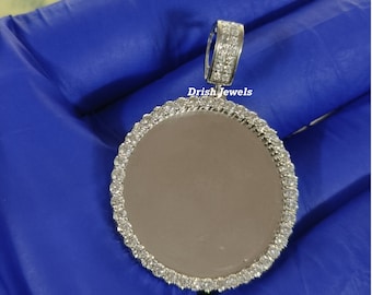 Customize Natural Moissanite Photo Pendant For Men & Women/ Memory Frame Pendant/ 925 Silver 14K White Gold Plated Pendant/ Iced Diamonds