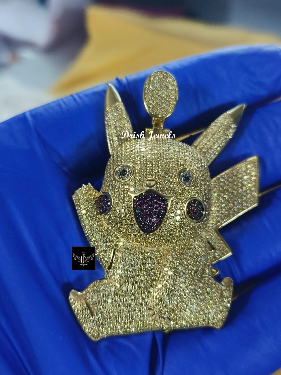 ネックレス　pika様 Pikachu Pendant, 6.98ct Yellow Diamond Pave, 925 Silver 14K Gold