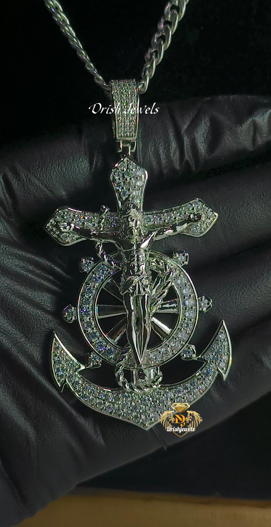 Jesus Mariner Crucifix Anchor Pendant: 925 Sterling Silver, Moissanite ...