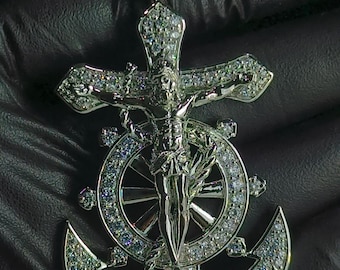 Jesus Mariner Crucifix Anchor Cross Pendant Charm 925 Sterling Silver, VVS1 Moissanite Test Passer, Adds a Touch of Faith to Any Outfit