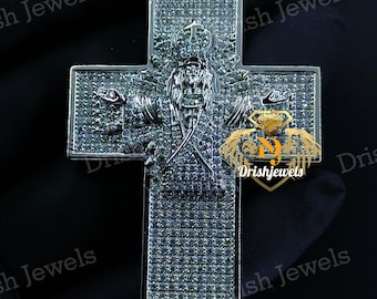 Jesus Pendant Cross Charm with CZ/Moissanite (Test Passer) Religious Gift Charm for Men and Women, Cross Pendant
