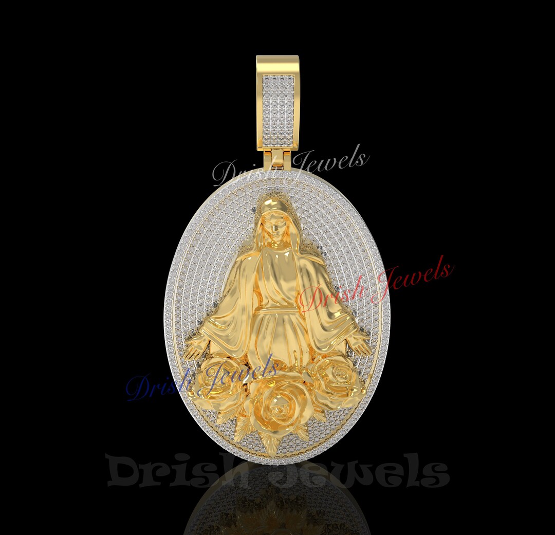 Virgin Mary Roses Pendant Oval Shaped Holy Mother Charm 1.50 Cwt ...
