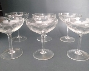 Lotto 6 coppe Champagne Cristallo sottile Vintage 60s Italia, 5 +1 spaiato, molto belli rari, perfetto stato.