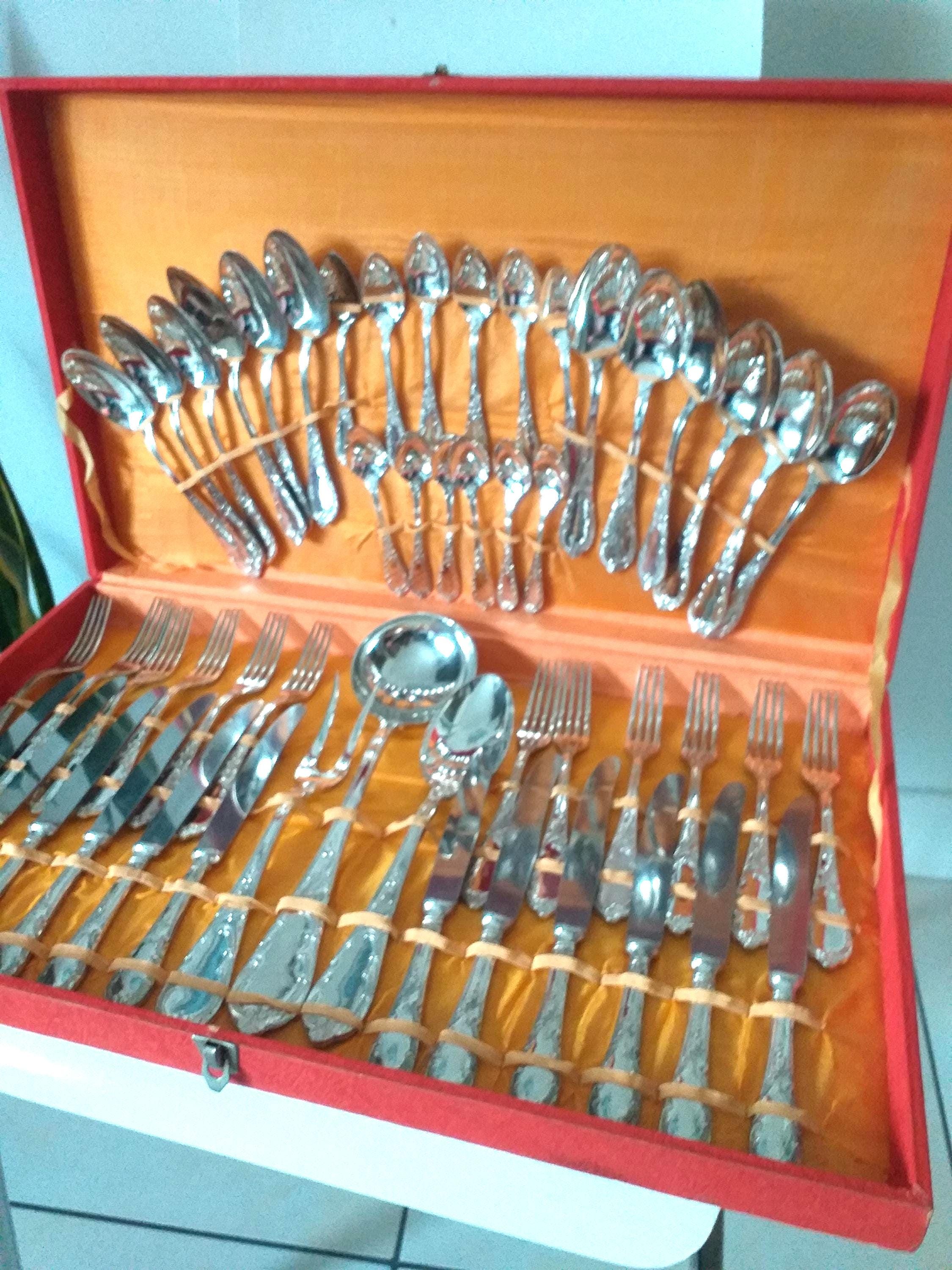 Set posate placcate argento 800 , 12 persone, 51 pezzi, completo, punzonate, Nuovo, Italy, vintage 70s', silver plated cutlery, silverware.