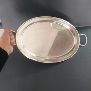 Vassoio portata Argento placcato 900  Marca Zanetto Italia Vintage anni 70', Usato, ovale con manici 47x27 cm, originale, Lux Silverware.